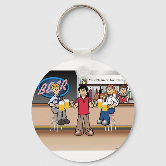 ビールパーソナライズされたドリンカー – 男性の漫画 キーホルダー (正面)