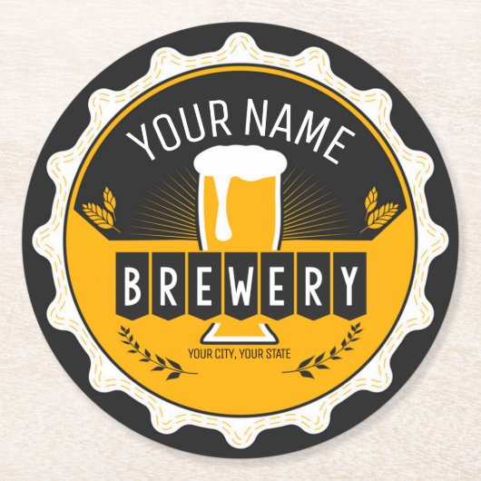 ビールパーソナライズされたボトルキャップバー  ラウンドペーパーコースター (正面)