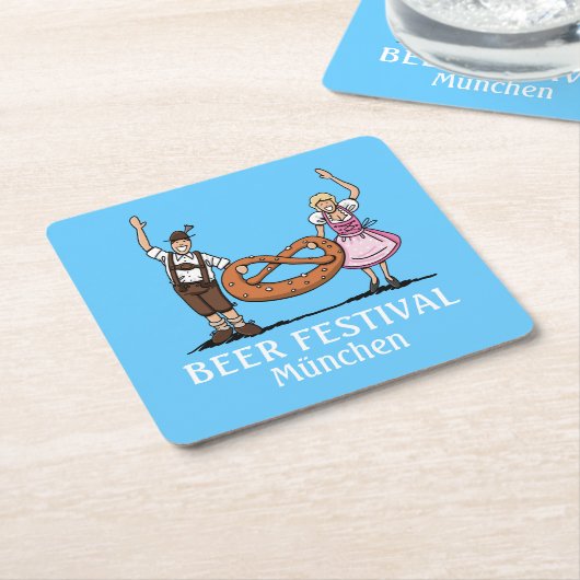 ビールフェスティバルカップルプレッツェルスクエア紙コースター スクエアペーパーコースター (アングル)