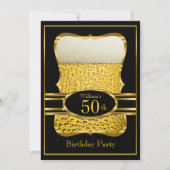 ビールブラック金ゴールド誕生日パーティーへの招待 招待状 (正面)