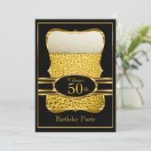 ビールブラック金ゴールド誕生日パーティーへの招待 招待状 (スタンド正面)