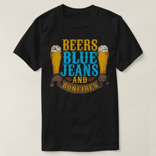 ビールブルージーンズと焚き火 Tシャツ (デザイン正面)