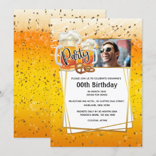 ビールプレッツェルDIY写真月誕生日 招待状