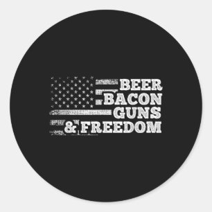 ビールベーコンガンとフリーダムアメリカ国旗 ラウンドシール