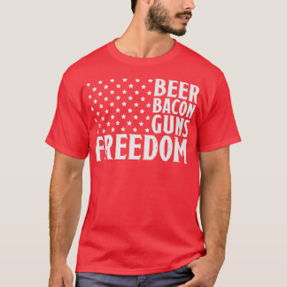 ビールベーコンガン&フリーダムアメリカ国旗 Tシャツ