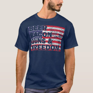 ビールベーコンガン&フリーダムアメリカ国旗 Tシャツ