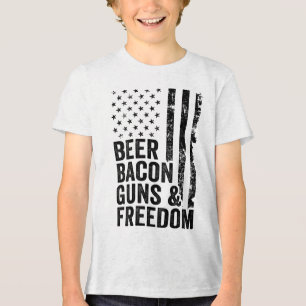 ビールベーコンガン& Freedom_アメリカ国旗Bbq Drink トライブレンドTシャツ