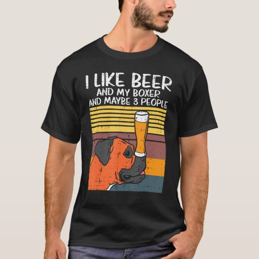 ビールボクサー好き3人の動物の犬を飲む Tシャツ (正面)