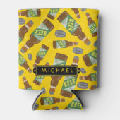 ビールボトルの模様(名前の付いた泡レトロ) 缶クーラー (正面)