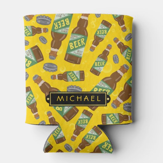 ビールボトルの模様(名前の付いた泡レトロ) 缶クーラー (裏面)