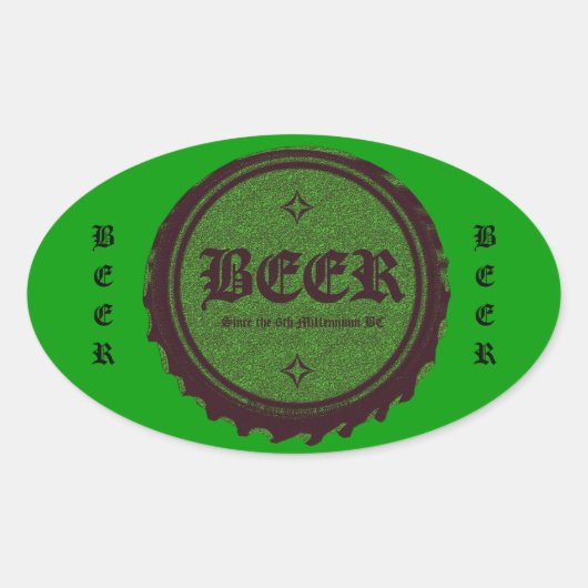 ビールボトルキャップグリーン 楕円形シール (正面)