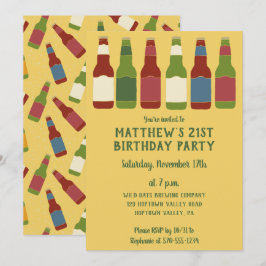 ビールボトルグラフィックパーソナライズされたバースデーパーティー 招待状
