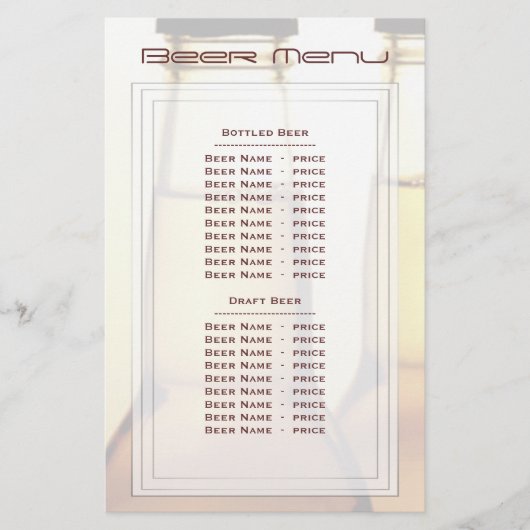 ビールボトルビアメニュー (正面)