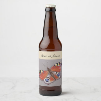 ビールボトルラベルと孔雀バタフライデザイン ビールラベル
