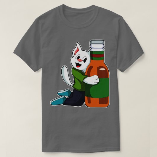 ビールボトル猫 Tシャツ (デザイン正面)
