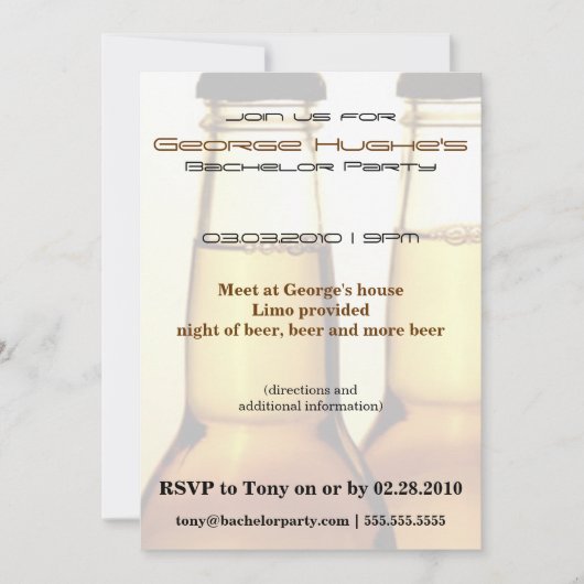 ビールボトル バチェラーパーティー 招待状 (正面)