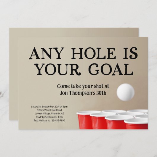 ビールポおもしろいン誕生日バチュラーパーティ 招待状 (正面/裏面)