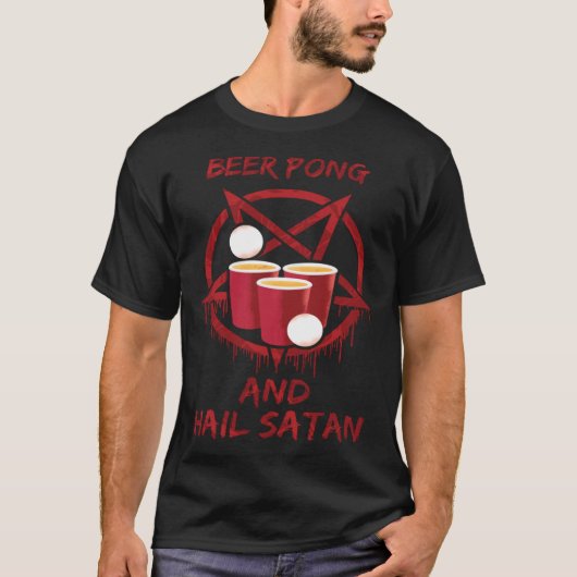 ビールポンとハイル・サタン Tシャツ (正面)