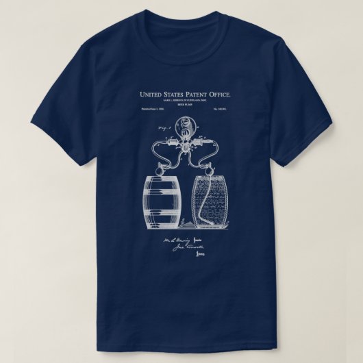 ビールポンプ1886特許プリントヴィンテージビールポンプブルー Tシャツ (デザイン正面)