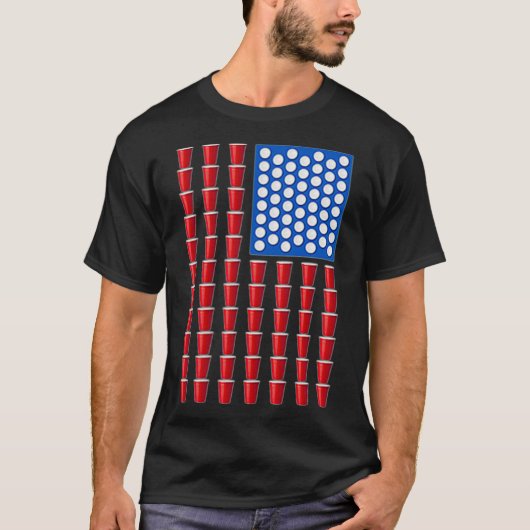 ビールポンレッドソロカップアメリカ国旗USA Tシャツ (正面)