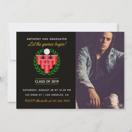 ビールポン卒業お祝いパーティー追加の写真 招待状 (正面)