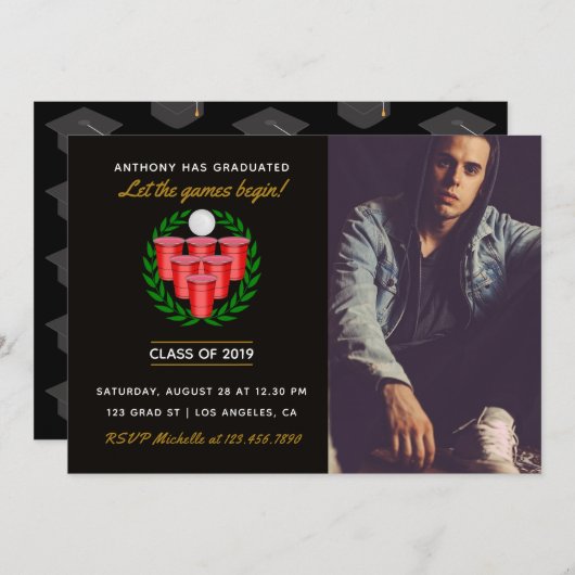 ビールポン卒業お祝いパーティー追加の写真 招待状 (正面/裏面)