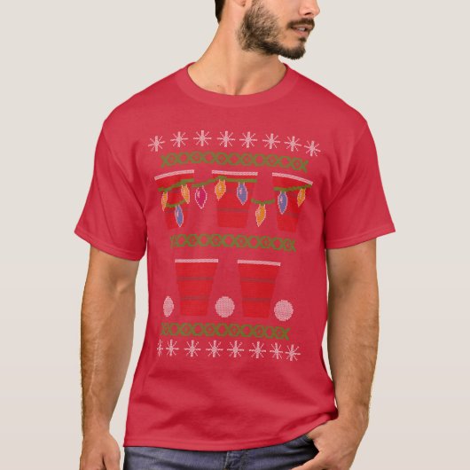 ビールポン醜いクリスマスセーターヴィンテージ Tシャツ (正面)