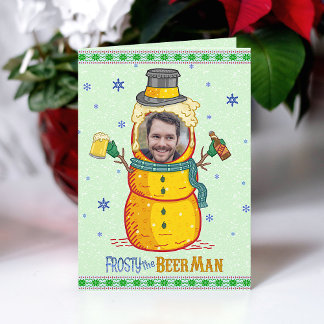 ビールマおもしろいン霜の降りたユーモアカスタム写真クリスマス カード