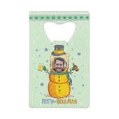 ビールマおもしろいン霜の降りたユーモアカスタム写真クリスマス クレジットカード栓抜き (正面)