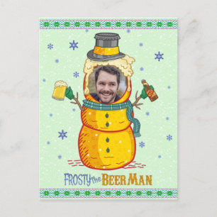 ビールマおもしろいン霜の降りたユーモアカスタム写真クリスマス ポストカード