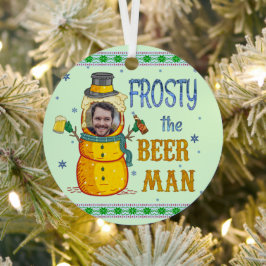 ビールマおもしろいン霜の降りたユーモアカスタム写真クリスマス メタルオーナメント