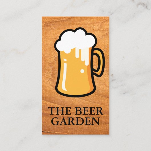 ビールマグイラストレーション | 木目の背景 名刺 (正面)
