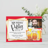 ビールマグpretzel DIY写真メンズバースデーレッド 招待状 (スタンド正面)