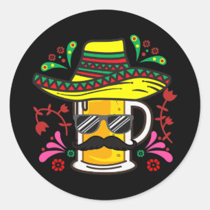 ビールマグSombrero Mustache Cinco De Mayo Mexican ラウンドシール