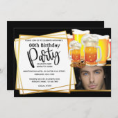 ビールマッグスプレッツェルDIY写真は誕生日黒 招待状 (正面/裏面)