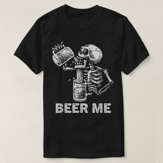 ビールミースケルトン怖い不気味飲み手パーティーG Tシャツ (デザイン正面)