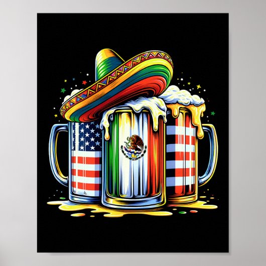 ビールメキシコアメリカ国旗Cinco De Mayo飲みパーティー ポスター (正面)