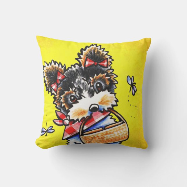 ビールヨークシャーテリアサマーピクニックイエロー アウトドアクッション (正面)