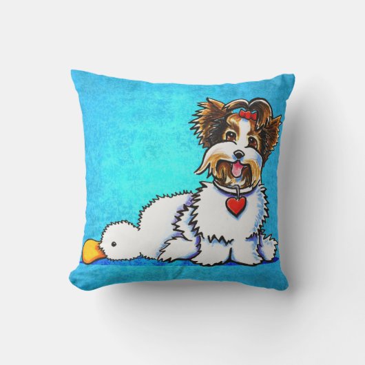 ビールヨークシャーテリアワ遊ンブルー アウトドアクッション (正面)