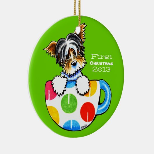 ビールヨークシャーテリア初めてのクリスマスカスタム セラミックオーナメント (右)