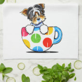 ビールヨークシャーテリア水玉模様カップ キッチンタオル (折り畳み)