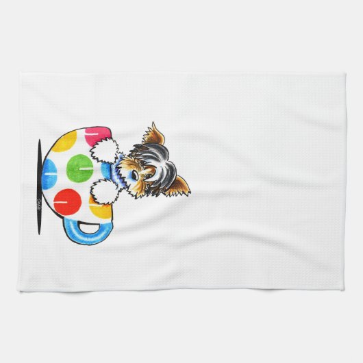 ビールヨークシャーテリア水玉模様カップ キッチンタオル (横)