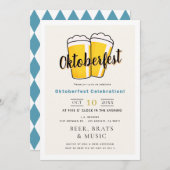 ビールライトベージュオクトーバーフェスト秋パーティー 招待状 (正面/裏面)