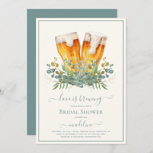 ビールラブイズブルーイングユーカリブライダルシャワー 招待状 (正面/裏面)