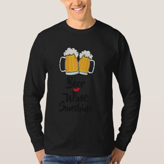 ビールワインサンシャインデザイン長袖 Tシャツ (正面)