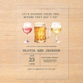 ビールワインブルワリー水の色カップルのシャワー アクリル招待状 (正面)