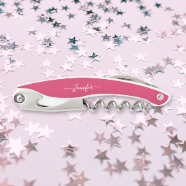 ビールワモノグラムのインコルクスクリューピンクボトルオープナー ソムリエナイフ