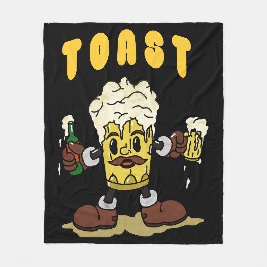 ビール乾杯マスコット フリースブランケット (正面)