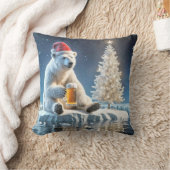 ビール付きクリスマスポーラーベア クッション (ブランケット)