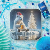 ビール付きクリスマスポーラーベア ペーパープレート (パーティー)